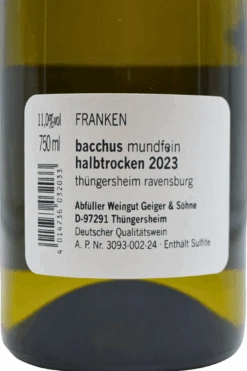 Geiger & Söhne - Bacchus Mundfein Halbtrocken 2023 -Der Schnapsstodl Verkäufe GSMFBacchus3